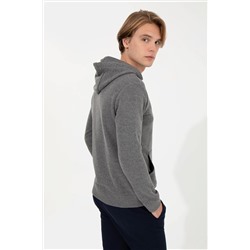 Erkek Antrasit Melanj Kapüşonlu Basic Sweatshirt