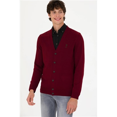 Erkek Bordo Basic Triko Hırka