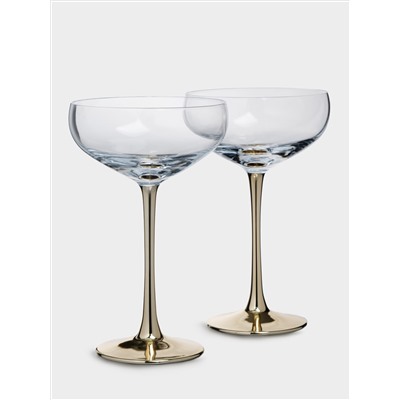 Бокал-креманка для шампанского, 270 мл, 2 шт, стекло, золотистая ножка, Ravello