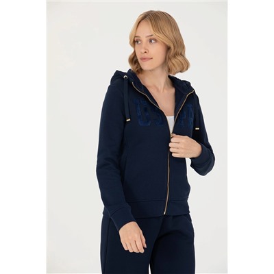Kadın Lacivert Kapüşonlu Basic Sweatshirt