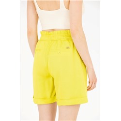 Kadın Neon Sarı Dokuma Şort