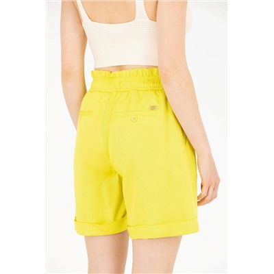Kadın Neon Sarı Dokuma Şort