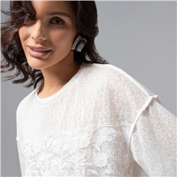 Футболка комбинированная с вышивкой, Буду тебе сниться (айвори)