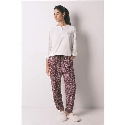 Pantalón largo granate estampado flores