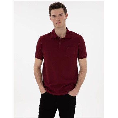 Bordo Regular Fit %100 Pamuk Polo Yaka Basic Tişört