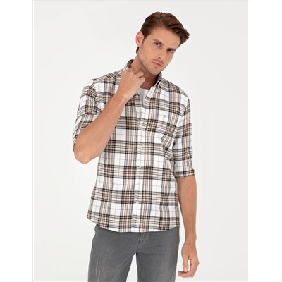 Kahverengi Ekose Slim Fit Uzun Kollu Gömlek