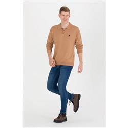 Erkek Camel Melanj Polo Yaka Triko Kazak