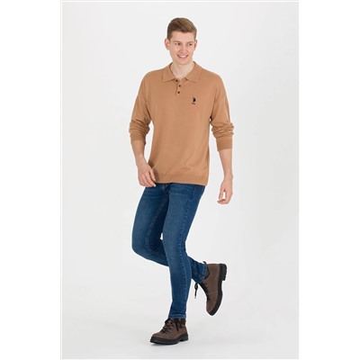 Erkek Camel Melanj Polo Yaka Triko Kazak