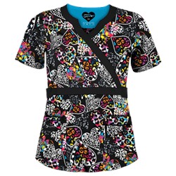 UA Butter-Soft STRETCH Splash of Love Black Scrub Top