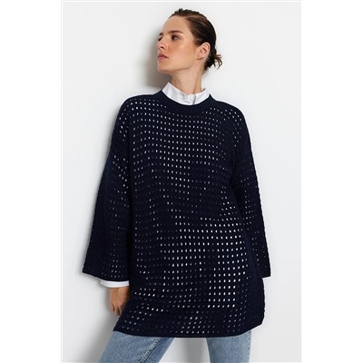 TRENDYOL MODEST Lacivert Rahat Kesim Ajurlu/Delikli Triko Örgü Kazak TCTAW24AK00113