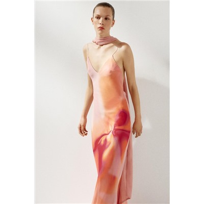 LONG PRINTED DRESS WITH SCARF