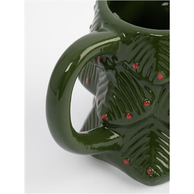 Кружка, 380 мл, керамика D, зелено-красная, Елка, Fir