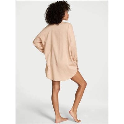 Modal-Cotton Shimmer Button-Front Sleepshirt
