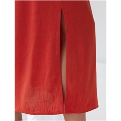 Длинное платье-рубашка с поясом и разрезами изо льна с вискозой