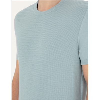 Açık Mavi Slim Fit Bisiklet Yaka Triko Tişört