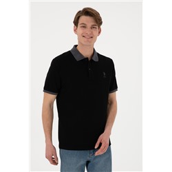 Erkek Regular Fit Polo Yaka Siyah Basic Tişört