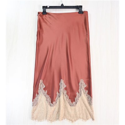 Женская атласная юбка миди с кружевом ЗАР*А