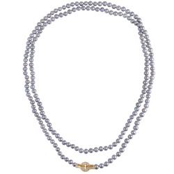 Колье (жемчуг серо-голубой 7-8мм, фианит; покрытие золото) 140см, Есть комплект