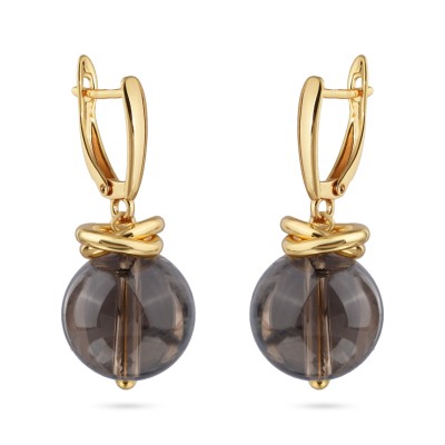 Серьги Терра (фантомный раухтопаз 12мм; покрытие золото), Есть комплект