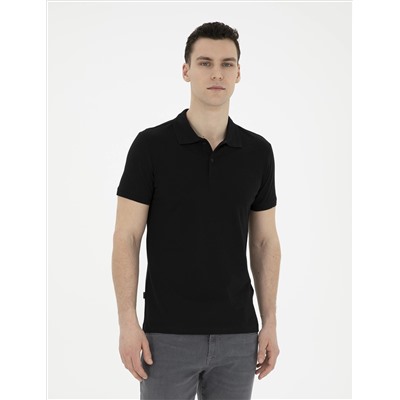 Siyah Slim Fit %100 Pamuk Polo Yaka Basic Tişört