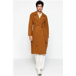 TRENDYOL MODEST Camel Ceket Yaka Kuşaklı Astarlı Kaban TCTAW22AB0008