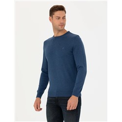İndigo Melanj Slim Fit Basic Kazak