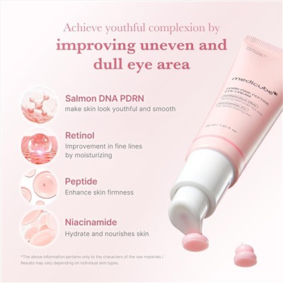 medicube Eye Serum with Salmon DNA PDRN & Pink Peptides | 99% Purity Retinol for Fine Lines | PDRN & Niacinamide for Uneven Skin Tone | Korean Skincare, 1.01 fl.oz