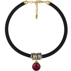 Колье Гевея (Майорка 18мм малиновая, каучук черный; покрытие золото) 40-45см, Есть комплект