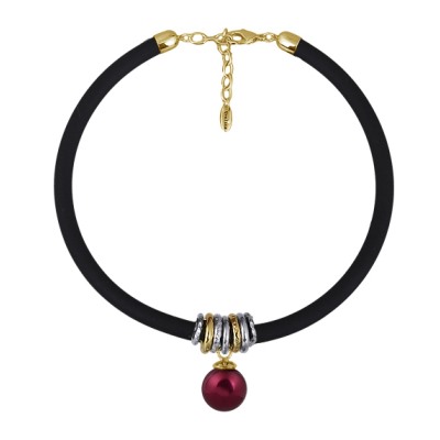 Колье Гевея (Майорка 18мм малиновая, каучук черный; покрытие золото) 40-45см, Есть комплект