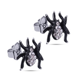 Пусеты Паук (эмаль черная, кристаллы SW белые; покрытие родий), Есть комплект
