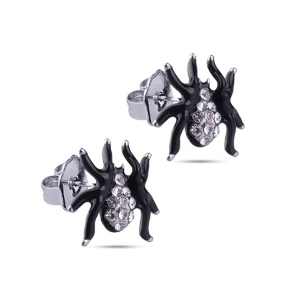 Пусеты Паук (эмаль черная, кристаллы SW белые; покрытие родий), Есть комплект