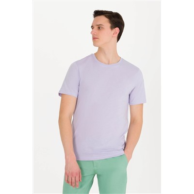 Erkek Lila Basic Bisiklet Yaka Tişört