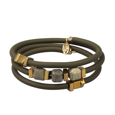 Браслет Терра (яшма, каучук оливковый; покрытие золото), Есть комплект