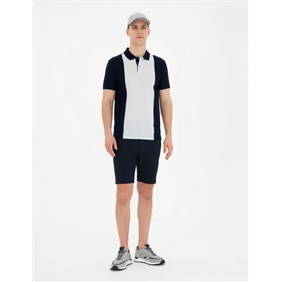 Lacivert Slim Fit Gofre Dokuma Şort