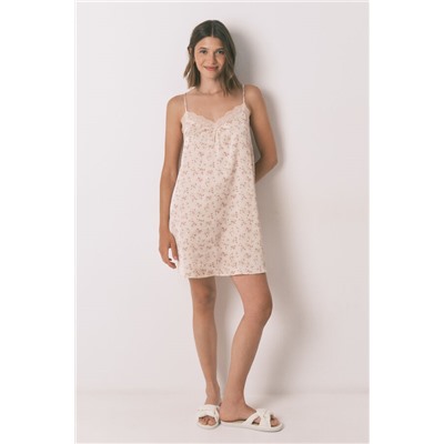 Camisón holgado satén flor rosa