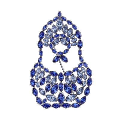 Брошь Матрешка (кристаллы SW светлый сапфир, сапфир; покрытие родий), Есть комплект