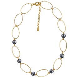 Колье Воздух (Майорка темно-серая 12мм; покрытие золото) 60см, Есть комплект