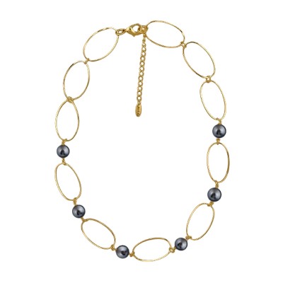 Колье Воздух (Майорка темно-серая 12мм; покрытие золото) 60см, Есть комплект