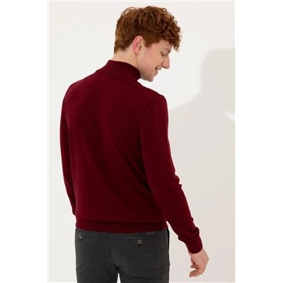 Erkek Bordo Balıkçı Yaka Basic Triko Kazak