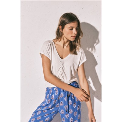 Camiseta corta viscosa lino beige