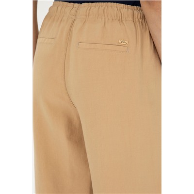Kadın Camel Loose Relax Fit Kanvas Pantolon
