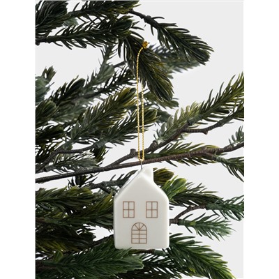 Игрушка елочная, 6 см, фарфор P, бело-золотистая, Дом, New year