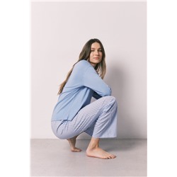 Pijama largo algodón pantalón rayas azul