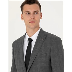 Füme Ekose Yün Karışımlı Ekstra Slim Fit Takım Elbise