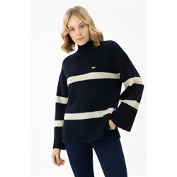 Kadın Lacivert Balıkçı Yaka Kazak