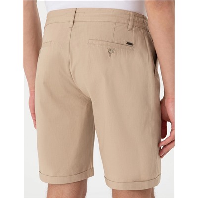 Bej Slim Fit Beli Lastikli Bağcıklı Dokuma Şort