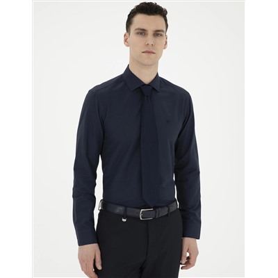 Lacivert Slim Fit Uzun Kollu Basic Gömlek