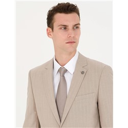 Bej Ekstra Slim Fit Çizgili Takım Elbise