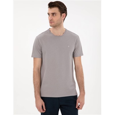 Gri %100 Pamuk Slim Fit Bisiklet Yaka Basic Tişört
