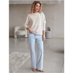 Свободный свитшот с принтом и разрезами из эластичного футера двухнитки без начеса